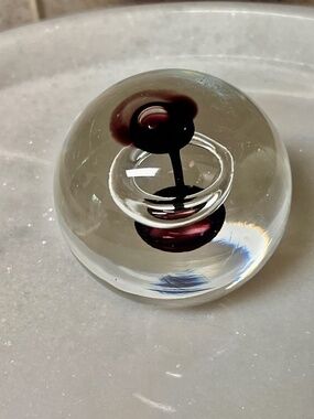 BOHEMIA ART STUDIO CLEAR GLASS "BLACK HOLE" DESIGN HAND-BLOWN PAPERWEIGHT